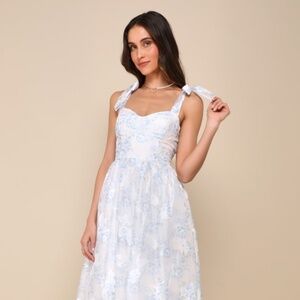 Lulus Beautifully Adored White Floral Burnout Tie-strap Midi Dress - Size S